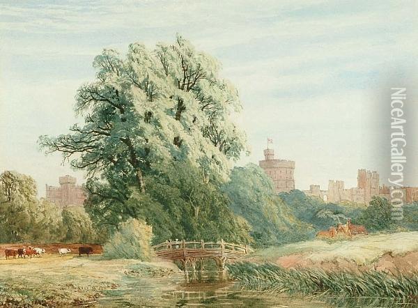 Windsor Castle From The Lower Meadow Oil Painting - James Duffield Harding