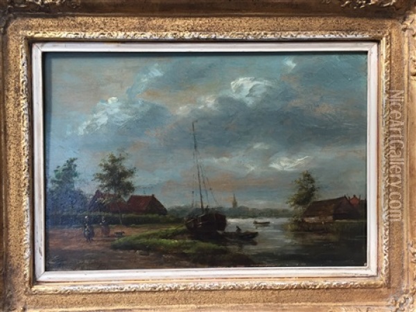 Paysage De Hollande Anime De Personnages Oil Painting - Sebastiaan Theodorus Voorn Boers