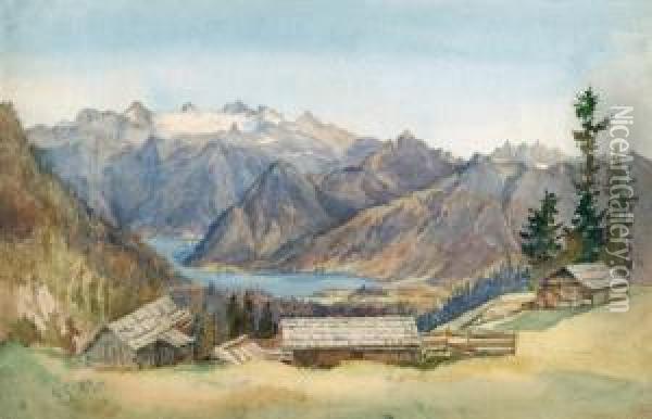 Huttenegger Alm Mit Blick Auf Den Hallstatter Seeund Dachstein Oil Painting - Georg Geyer