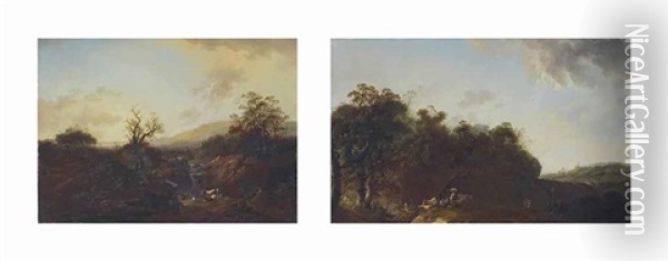 Landschaft Mit Wasserfall (+ Landschaft; 2 Works) Oil Painting - Johann-Heinrich Wuest