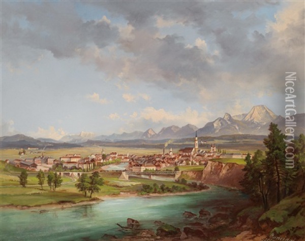 Blick Auf Villach Vom Westen Her Auf Den Mittagskogel Oil Painting - Jakob Canciani