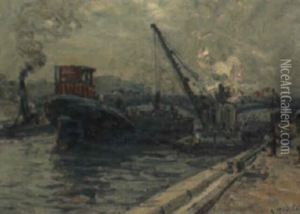 La Seine A Paris Oil Painting - Gustave Madelain