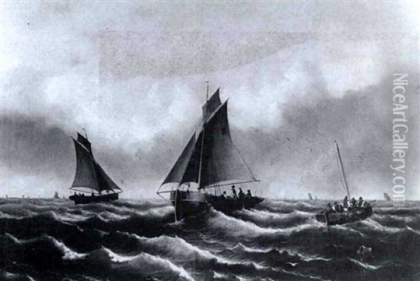 Fischerboote Auf Hoher See Bei Aufziehendem Gewitter Oil Painting - Daniel Hermann Anton Melbye