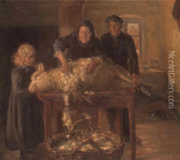 Fareklipning Oil Painting - Anna Kirstine Ancher