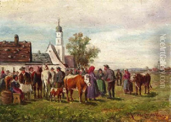 Viehmarkt Vor Der Stadt Oil Painting - Ludwig Mueller-Cornelius