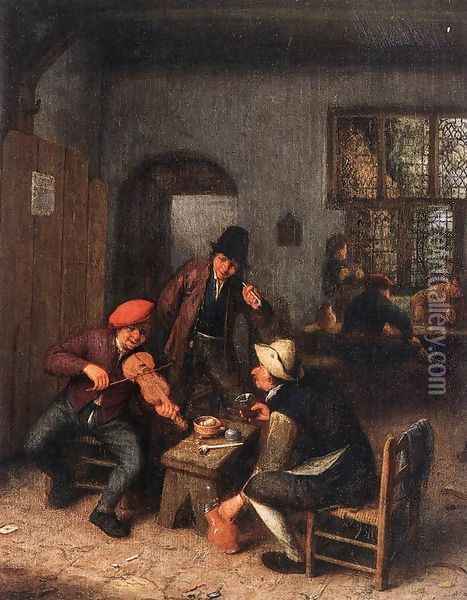 Interior of a Tavern with Violin Player Oil Painting - Adriaen Jansz. Van Ostade