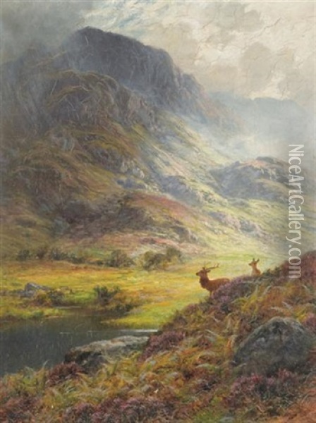 On The Moors, Sutherlandshire, Scotland Oil Painting - Charles Stuart