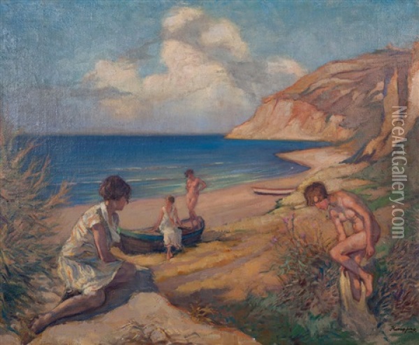 Badende Madchen Oil Painting - Wilhelm Hempfing