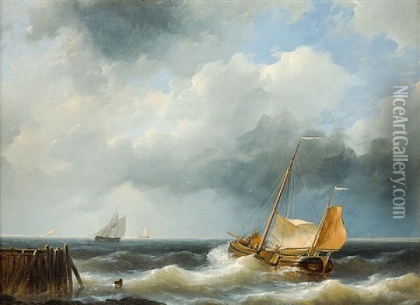 Fischerboot Auf Sturmischer See Mit Aufziehenden Wolken Oil Painting - Abraham Hulk the Elder