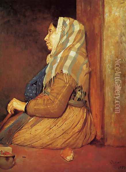 A Roman Beggar Woman Oil Painting - Edgar Degas