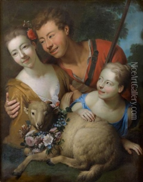 L'heureuse Famille Au Mouton Oil Painting - Richard (Risaert van) Bleeck