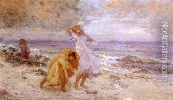 Greek Girls On The Seashore Oil Painting - Frederick Arthur Bridgman