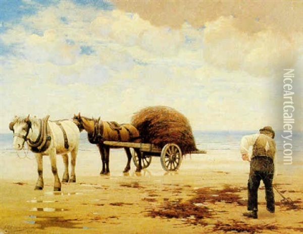 Carting Seaweed On Sutton Sands Oil Painting - Joseph Malachy Kavanagh