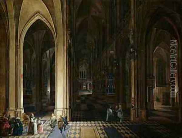 The Interior of Antwerp Cathedral by Candle and Torchlight Oil Painting - Pieter, the Elder & Younger Neefs