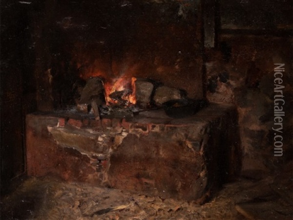 Fire Place Oil Painting - Hermann Kaulbach