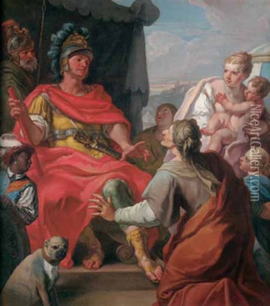 Coriolano Supplicato Dalla Madre Veturia E Dalla Moglia Volumnia Oil Painting - Girolamo Brusaferro