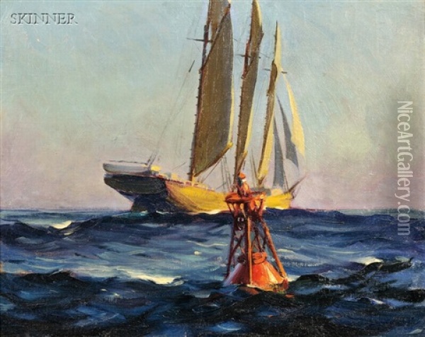 Schooner And Buoy Oil Painting - Macivor Reddie