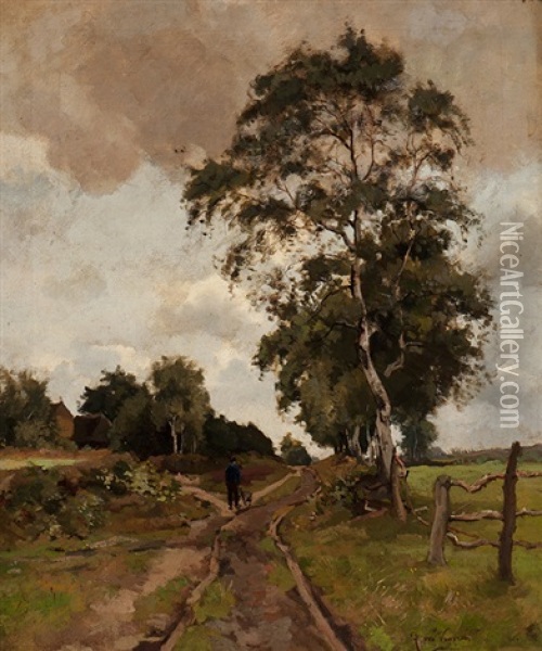 Farmer On A Country Road Oil Painting - Jan van Vuuren