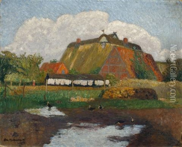 Alte Hauser Oil Painting - Otto Modersohn