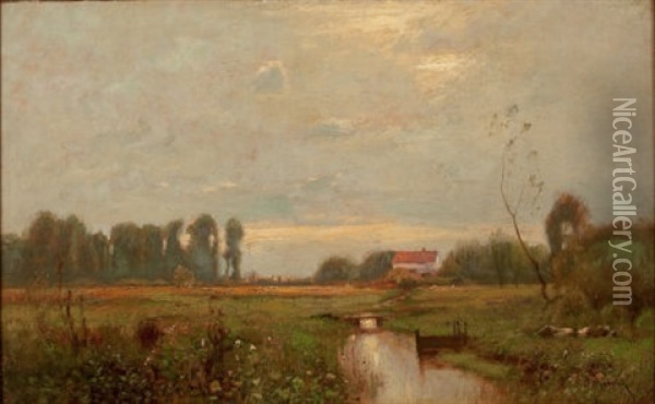 Country Landscape With Cottage Oil Painting - John Francis Murphy