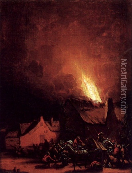 Nachtliche Feuersbrunst In Einem Dorf Oil Painting - Egbert Lievensz van der Poel