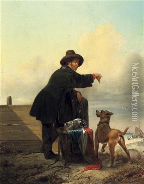 Krabbenfischer Mit Seinem Hund Am Strand Oil Painting - Johan Janssens