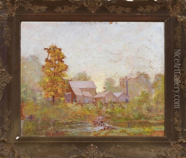 Farmhouse In Landscape Oil Painting - John Eliot Jenkins