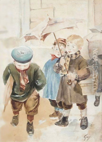 A Rainy Day Oil Painting - Henri-Jules-Jean Geoffroy (Geo)