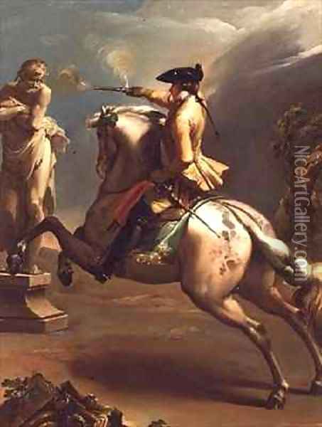 An Allegory A Young Horseman firing a pistol at a statue of an old man Oil Painting - Gaetano Gandolfi