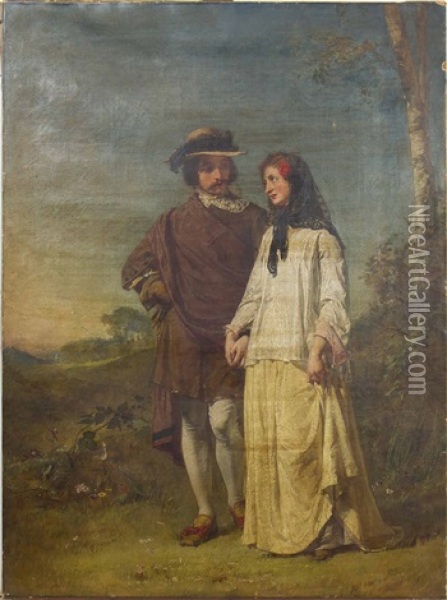 A Courting Couple Oil Painting - Alexander Johnston
