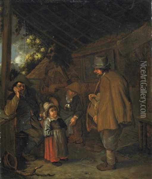 Bauersleute Mit Einem Wanderer Vor Dem Gehoft Oil Painting - Cornelis Dusart