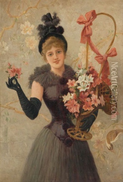 Jonge Vrouw Met Bloemenmand Oil Painting - Jan van Beers