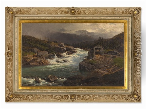 Norwegian Waterfall Oil Painting - Karl Paul Themistocles von Eckenbrecher