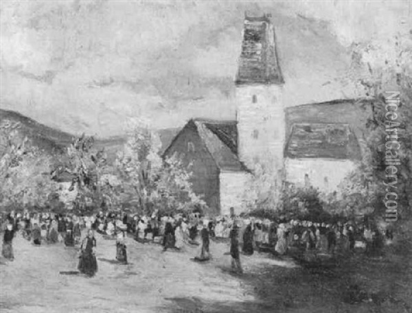 Vor Der Kirche Oil Painting - Hans Ruzicka-Lautenschlaeger