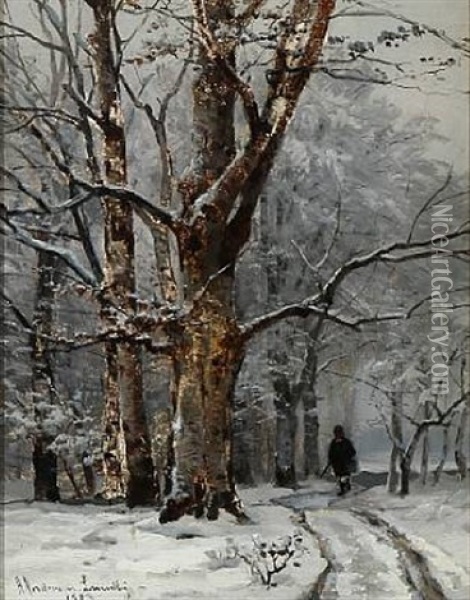 Winter Day In The Woods Oil Painting - Anders Andersen-Lundby