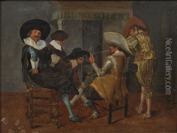 Vier Manner In Geselliger Runde Am Kamin Oil Painting - Dirck Hals