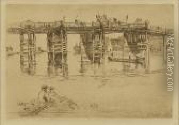 Old Putney Bridge. Unsigned. From The 4th (final) State. Oil Painting - James Abbott McNeill Whistler