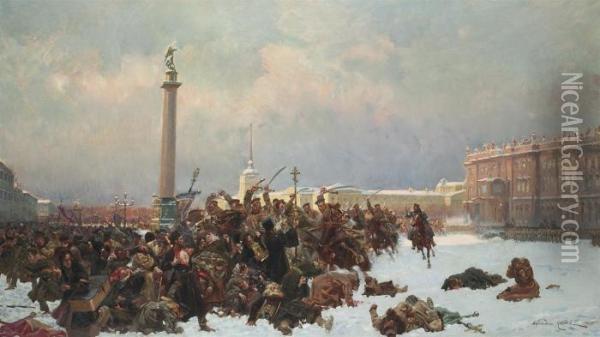 Bloody Sunday In St. Petersburg Oil Painting - Wojciech Von Kossak