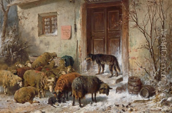 Schafe Und Hirtenhund Oil Painting - Otto Friedrich Gebler