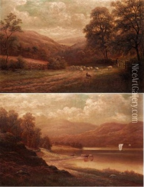 In The Washburn Valley, Yorkshire (+ Rydal Lake From Loughrigg Side, Westmoreland; Pair) Oil Painting - William Mellor