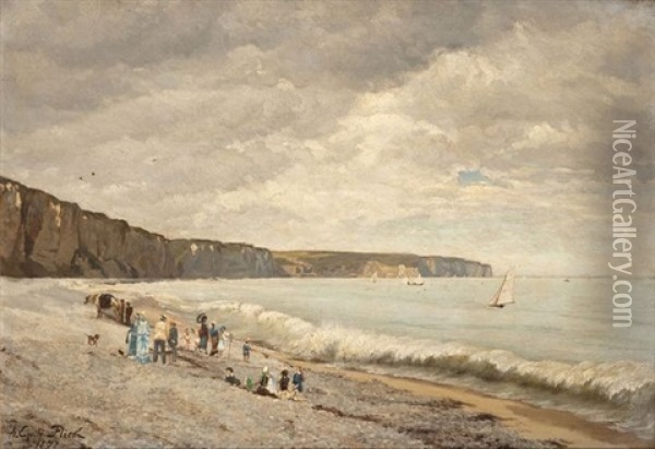 Plage Animee Oil Painting - August Emile Flick