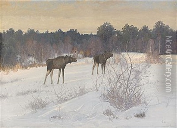 Algar I Vinterlandskap Oil Painting - Carl Brandt