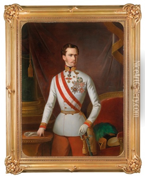 Kaiser Franz Joseph I. Von Osterreich Und Kaiserin Elisabeth (2 Works) Oil Painting - Johann Nepomuk Mayer