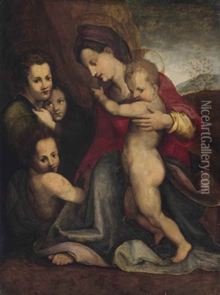 The Madonna And Child With The Infant Saint John The Baptist And Two Angels Oil Painting - Andrea Del Sarto