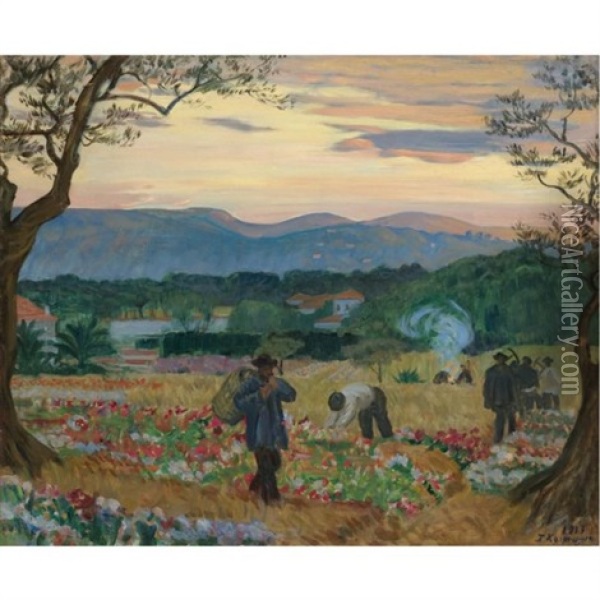 The Flower Harvest Oil Painting - Boris Mikhailovich Kustodiev