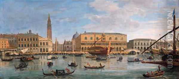 The Bacino di San Marco, Venice, looking towards the Doge's Palace and the Piazzetta, with the Bucintoro and other shipping Oil Painting - Caspar Andriaans Van Wittel