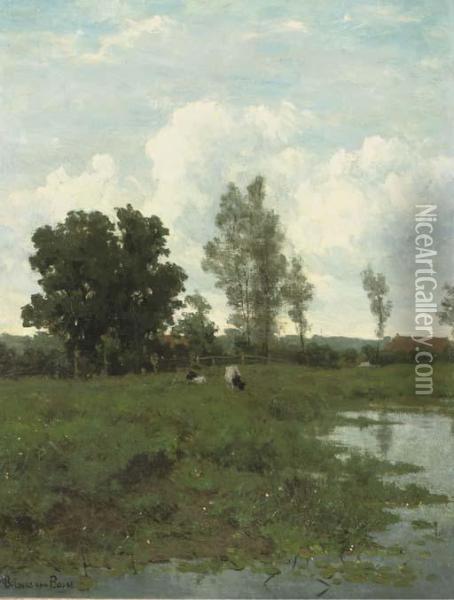 Landschap In Groningen: Cattle Grazing By A Pond Oil Painting - Maria Philippina Bilders-Van Bosse