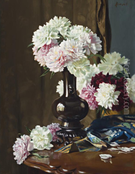 Peonies Oil Painting - Carl Hampel