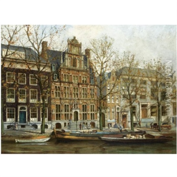 A View On Het Huis Met De Hoofden At The Keizersgracht, Amsterdam Oil Painting - Jan Geerard Smits