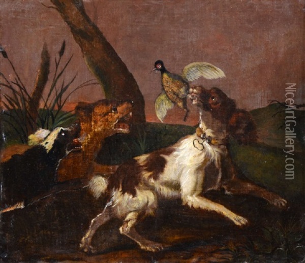 Dog Flushing A Game Bird Oil Painting - Abraham Danielsz Hondius